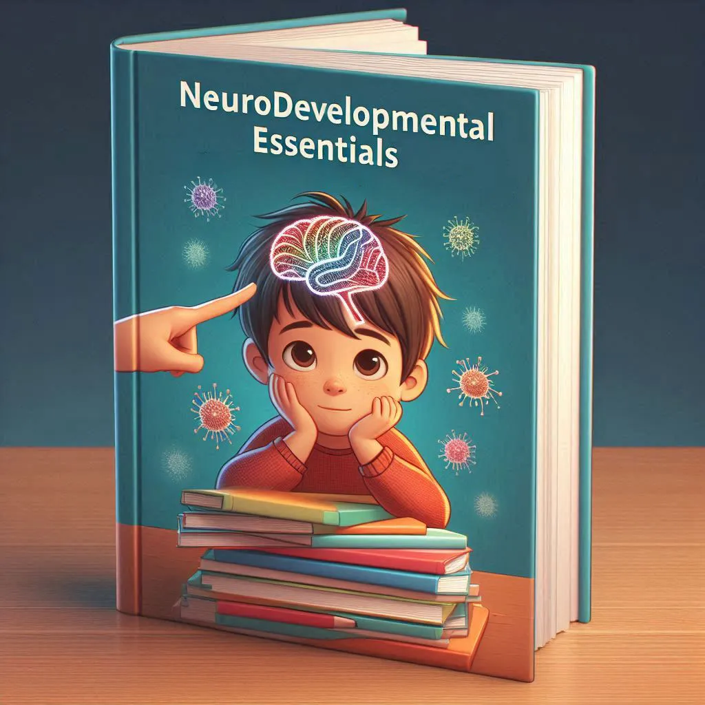 Children's neurodevelopment book cover with brain illustration.